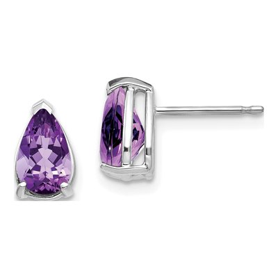 14K White Gold Amethyst Pear Stud Earrings