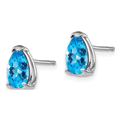 14K White Gold Swiss Blue Topaz Pear Stud Earrings – view 2