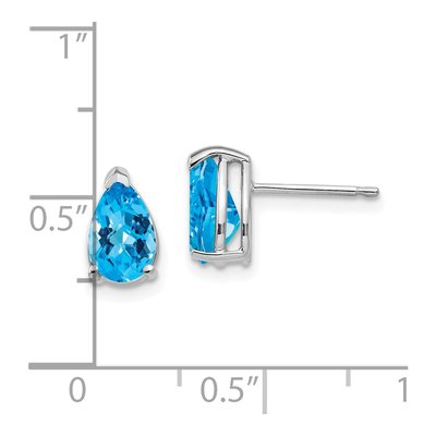 14K White Gold Swiss Blue Topaz Pear Stud Earrings – view 4