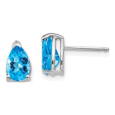 14K White Gold Swiss Blue Topaz Pear Stud Earrings