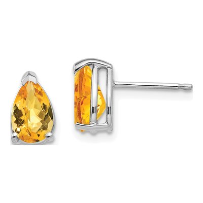 14K White Gold Citrine Pear Stud Earrings