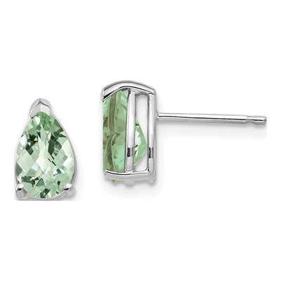 14K White Gold Green Quartz Pear Stud Earrings