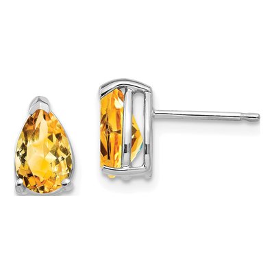 14K White Gold Citrine Pear Stud Earrings