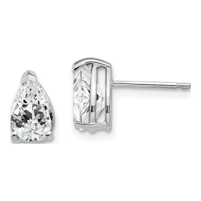 14K White Gold CZ Pear Stud Earrings
