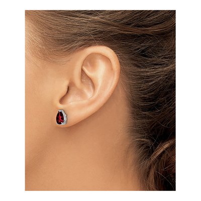 14K White Gold Garnet Pear Stud Earrings – view 3