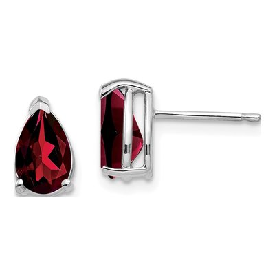 14K White Gold Garnet Pear Stud Earrings