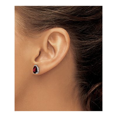 14K White Gold Garnet Pear Stud Earrings – view 3