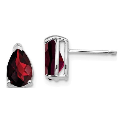 14K White Gold Garnet Pear Stud Earrings