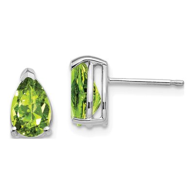 14K White Gold Peridot Pear Stud Earrings