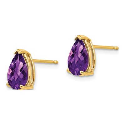 14K Yellow Gold Amethyst Pear Stud Earrings – view 2