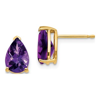 14K Yellow Gold Amethyst Pear Stud Earrings
