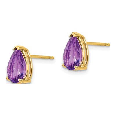 14K Yellow Gold Amethyst Pear Stud Earrings – view 3