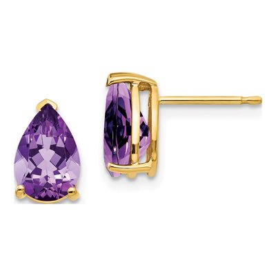 14K Yellow Gold Amethyst Pear Stud Earrings