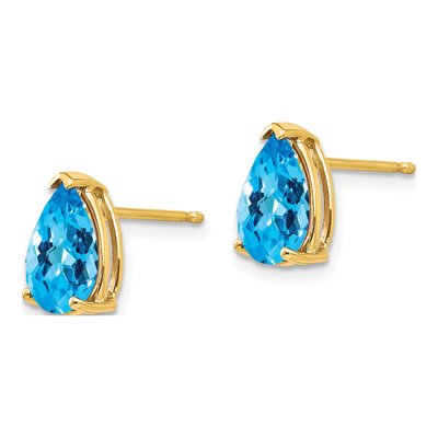 14K Yellow Gold Swiss Blue Topaz Pear Stud Earrings – view 2