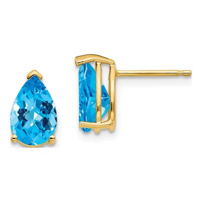 14K Yellow Gold Swiss Blue Topaz Pear Stud Earrings