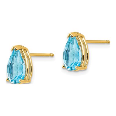 14K Yellow Gold Swiss Blue Topaz Pear Stud Earrings – view 3
