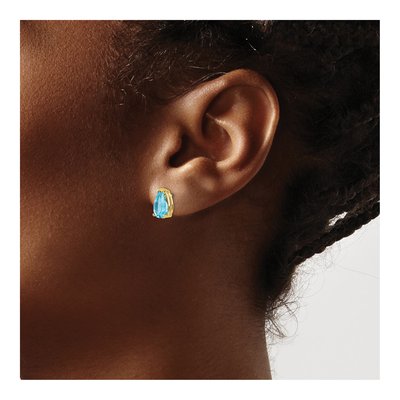 14K Yellow Gold Swiss Blue Topaz Pear Stud Earrings – view 4