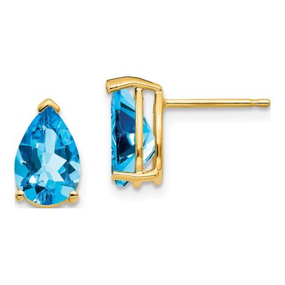 14K Yellow Gold Swiss Blue Topaz Pear Stud Earrings
