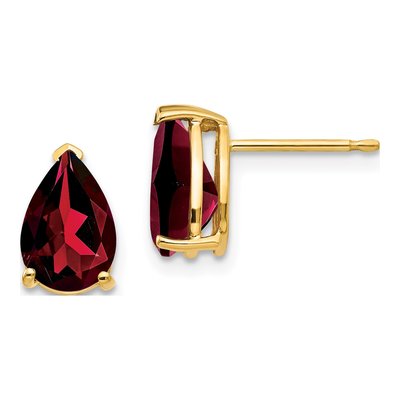 14K Yellow Gold Garnet Pear Stud Earrings