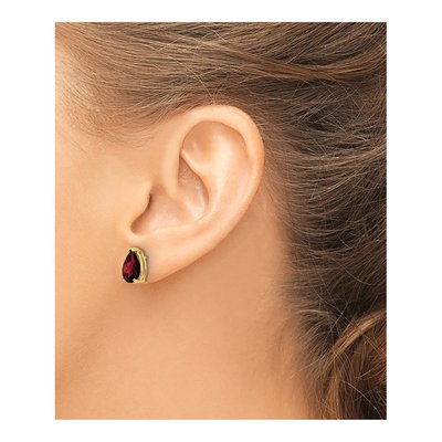 14K Yellow Gold Garnet Pear Stud Earrings – view 3