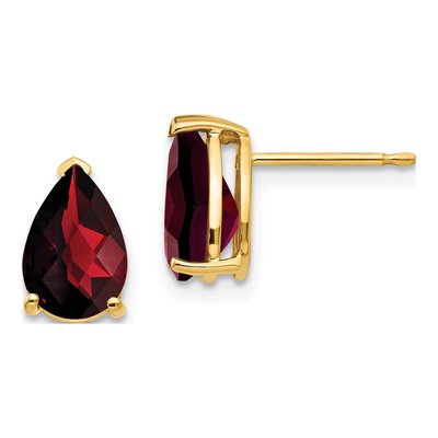 14K Yellow Gold Garnet Pear Stud Earrings