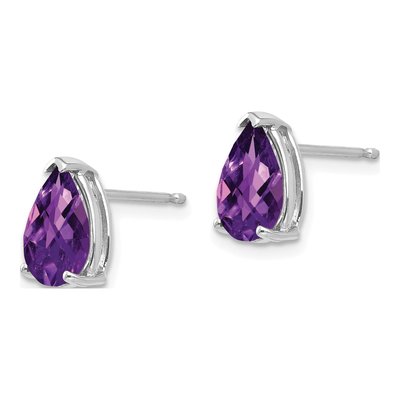 14K White Gold Amethyst Pear Stud Earrings – view 2