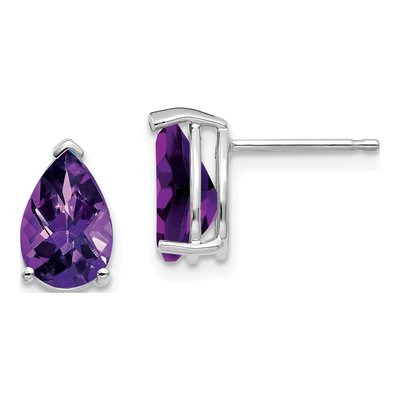 14K White Gold Amethyst Pear Stud Earrings