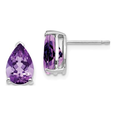14K White Gold Amethyst Pear Stud Earrings