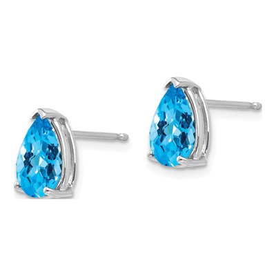 14K White Gold Swiss Blue Topaz Pear Stud Earrings – view 2