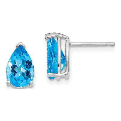 14K White Gold Swiss Blue Topaz Pear Stud Earrings