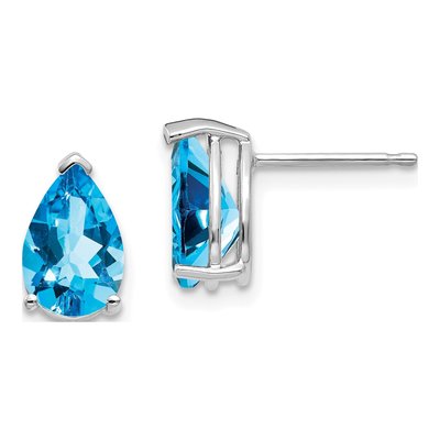 14K White Gold Swiss Blue Topaz Pear Stud Earrings