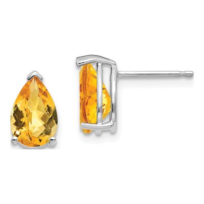 14K White Gold Citrine Pear Stud Earrings