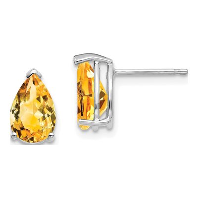 14K White Gold Citrine Pear Stud Earrings