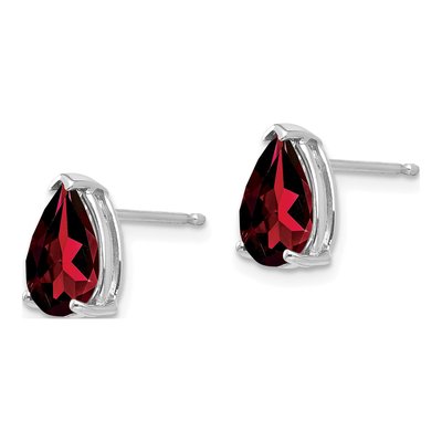 14K White Gold Garnet Pear Stud Earrings – view 2