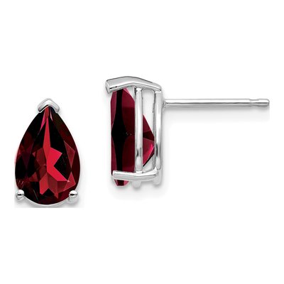 14K White Gold Garnet Pear Stud Earrings