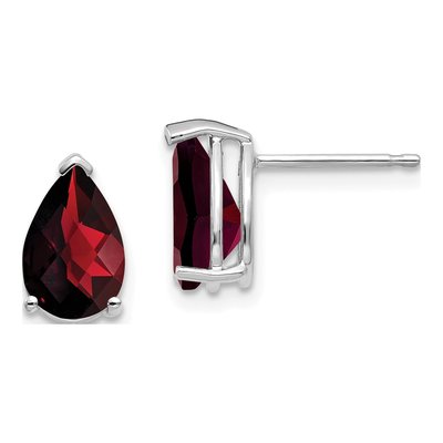14K White Gold Garnet Pear Stud Earrings