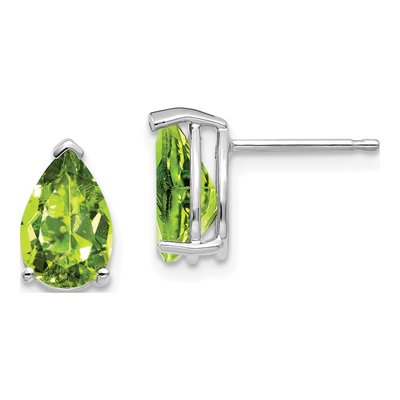 14K White Gold Peridot Pear Stud Earrings