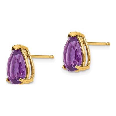 14K Yellow Gold Amethyst Pear Stud Earrings – view 3