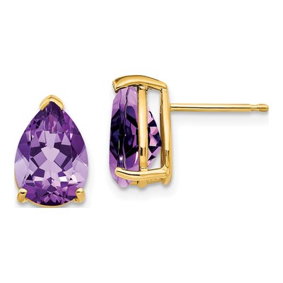 14K Yellow Gold Amethyst Pear Stud Earrings