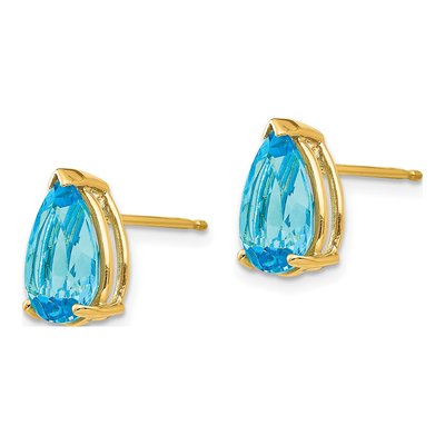 14K Yellow Gold Swiss Blue Topaz Pear Stud Earrings – view 3