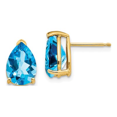14K Yellow Gold Swiss Blue Topaz Pear Stud Earrings