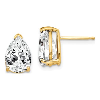 14K Yellow Gold CZ Pear Stud Earrings