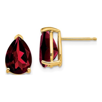 14K Yellow Gold Garnet Pear Stud Earrings