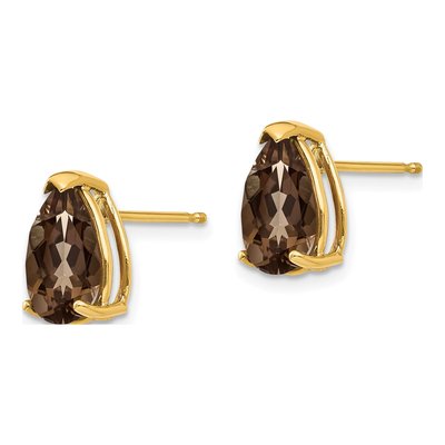 14K Yellow Gold Smoky Quartz Pear Stud Earrings – view 2