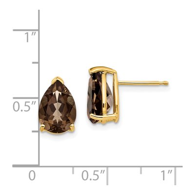 14K Yellow Gold Smoky Quartz Pear Stud Earrings – view 4