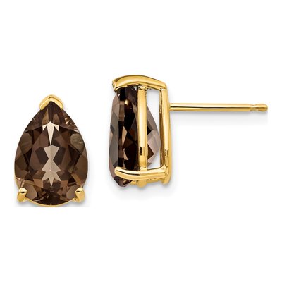14K Yellow Gold Smoky Quartz Pear Stud Earrings
