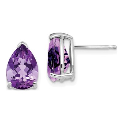14K White Gold Amethyst Pear Stud Earrings