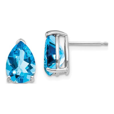 14K White Gold Swiss Blue Topaz Pear Stud Earrings