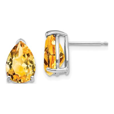 14K White Gold Citrine Pear Stud Earrings