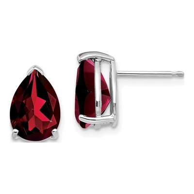 14K White Gold Garnet Pear Stud Earrings